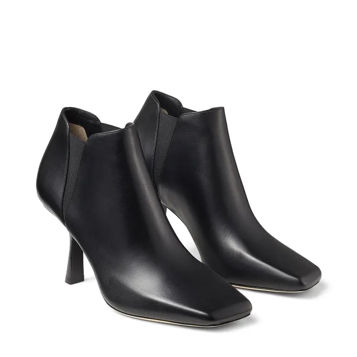 Marcelin 85 Black Shiny Soft Calf Leather Scoop Heel Ankle Boot Black Women JIMMY CHOO Boots