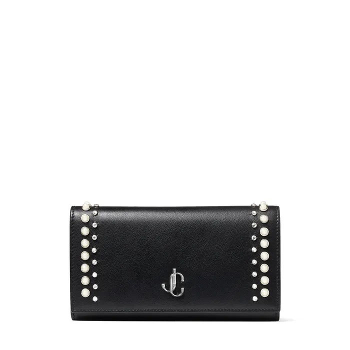 Martina Black Calf Leather Wallet With Jc Emblem And Pearls Black Women JIMMY CHOO Small Leather Goods Martina Black Calf Leather Wallet With Jc Emblem And Pearls Black Women JIMMY CHOO Small Leather Goods