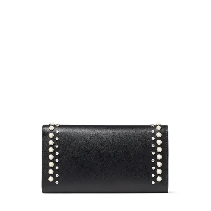 Martina Black Calf Leather Wallet With Jc Emblem And Pearls Black Women JIMMY CHOO Small Leather Goods