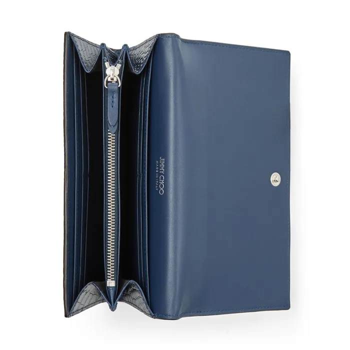 Martina Denim CrocEmbossed Leather Wallet With Jc Emblem Denim Women JIMMY CHOO Wallets