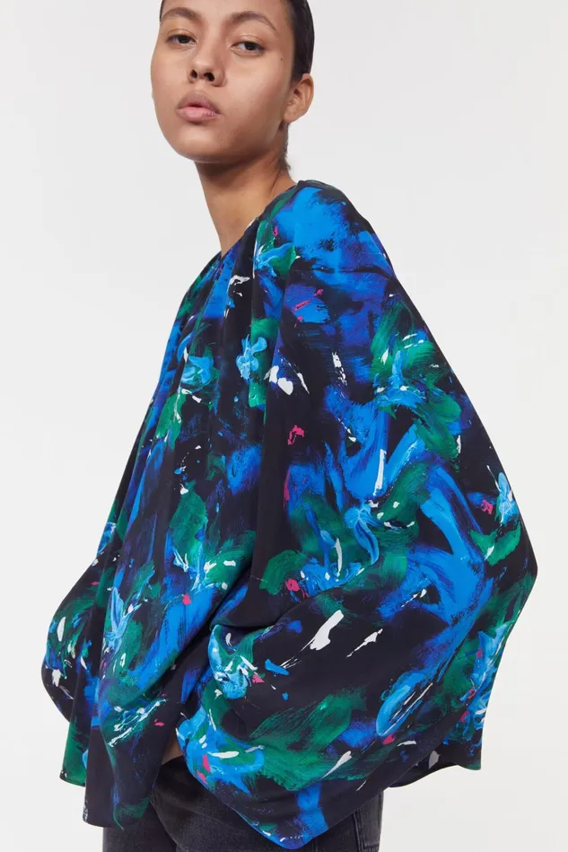 Marylin Silk Floral Blouse Black Cobalt Women Rodebjer Shirts and Blouses