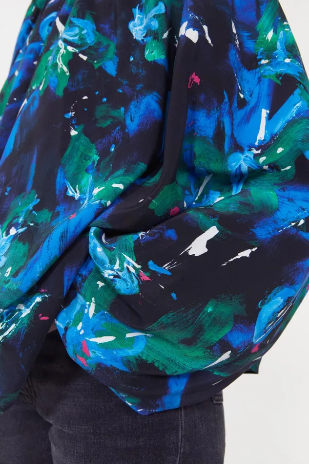 Marylin Silk Floral Blouse Black Cobalt Women Rodebjer Shirts and Blouses
