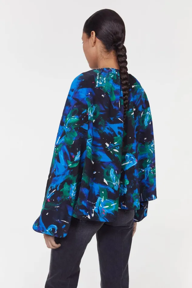 Marylin Silk Floral Blouse Black Cobalt Women Rodebjer Shirts and Blouses
