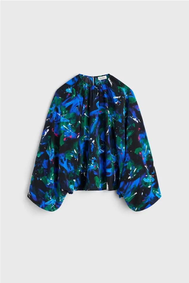 Marylin Silk Floral Blouse Black Cobalt Women Rodebjer Shirts and Blouses