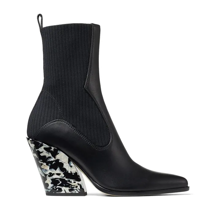 Mele 85 Black Calf Leather And Knitted Ankle Boots With Marble Heel Blackblack Women JIMMY CHOO Boots Mele 85 Black Calf Leather And Knitted Ankle Boots With Marble Heel Blackblack Women JIMMY CHOO Boots