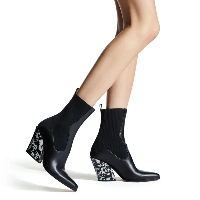 Mele 85 Black Calf Leather And Knitted Ankle Boots With Marble Heel Blackblack Women JIMMY CHOO Boots