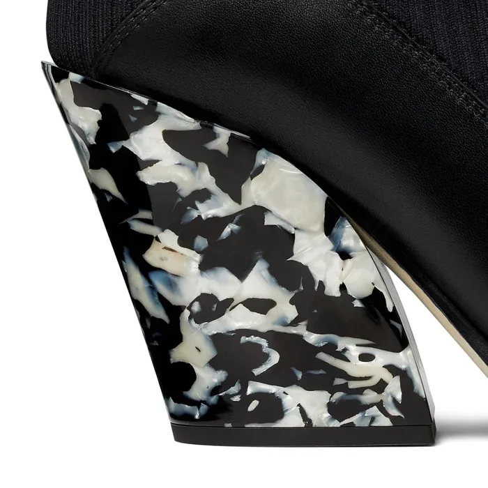 Mele 85 Black Calf Leather And Knitted Ankle Boots With Marble Heel Blackblack Women JIMMY CHOO Boots