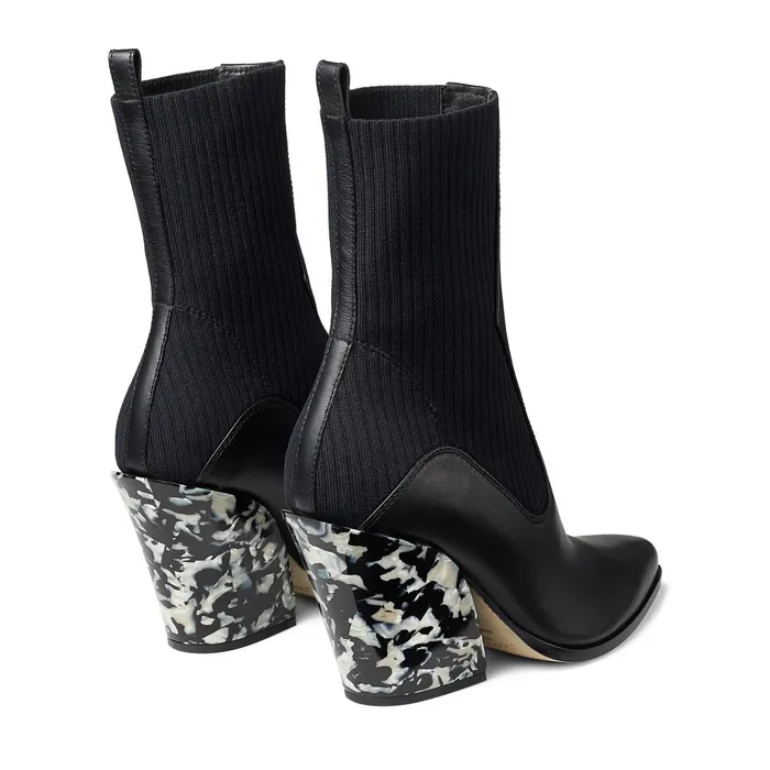 Mele 85 Black Calf Leather And Knitted Ankle Boots With Marble Heel Blackblack Women JIMMY CHOO Boots