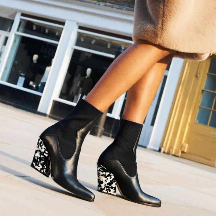 Mele 85 Black Calf Leather And Knitted Ankle Boots With Marble Heel Blackblack Women JIMMY CHOO Boots