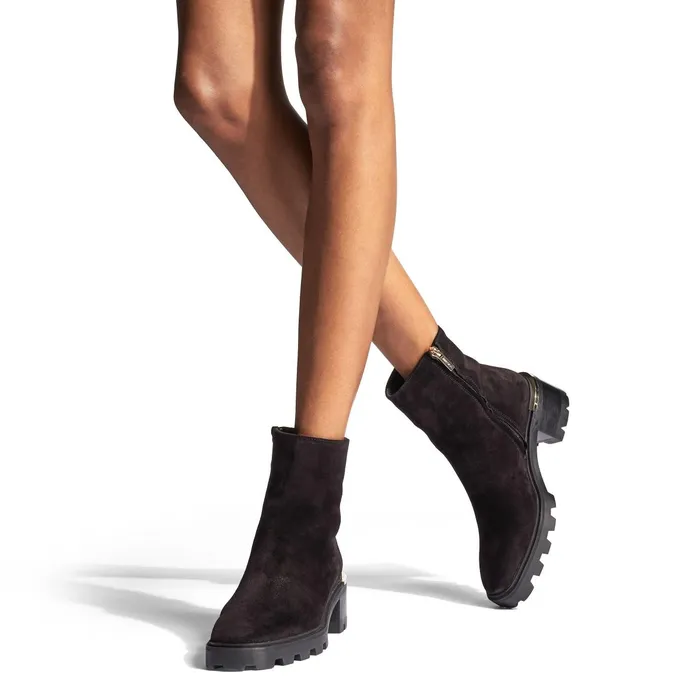 Melodie 35 Black Velvet Suede Block Heel Boots With Mirrored Trim Black Women JIMMY CHOO Boots