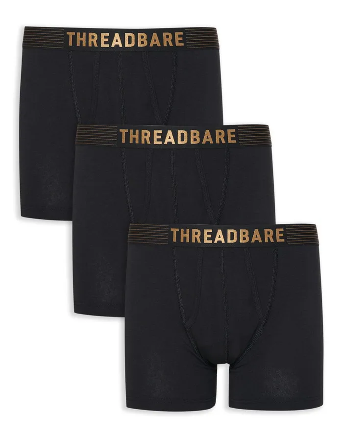 Men AFront Trunk Boxer Shorts 3 Pack Black Threadbare Underwear