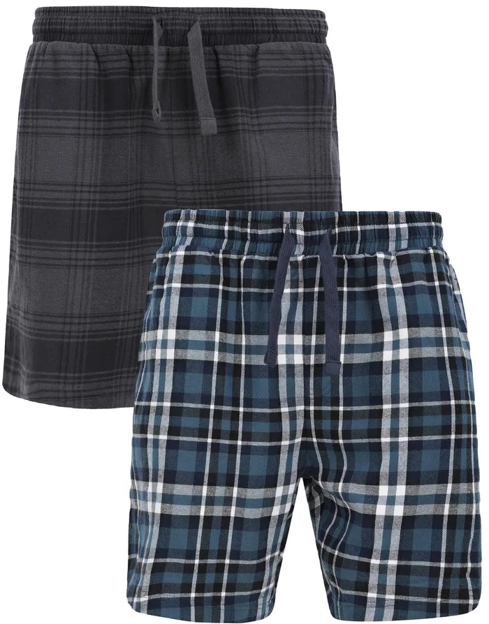 Men Black and Teal Check Pyjama Shorts 2 Pack TealBlack Threadbare Loungewear