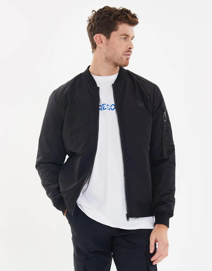 Men Black Bomber Jacket Black Threadbare Jacket and Coats