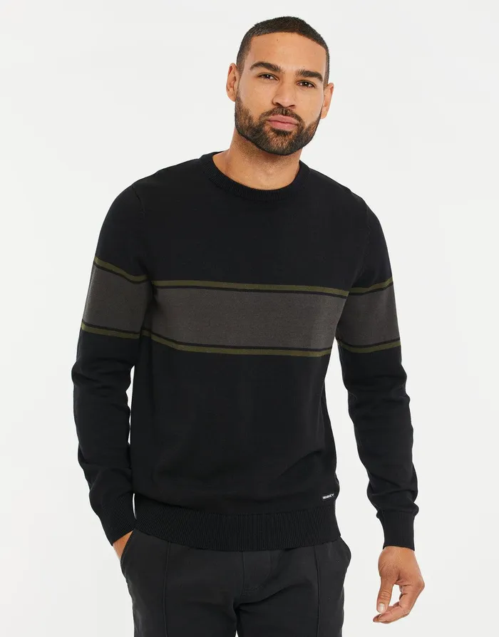 Men Black Colourblock Crew Neck Jumper Black Threadbare Knitwear Men Black Colourblock Crew Neck Jumper Black Threadbare Knitwear