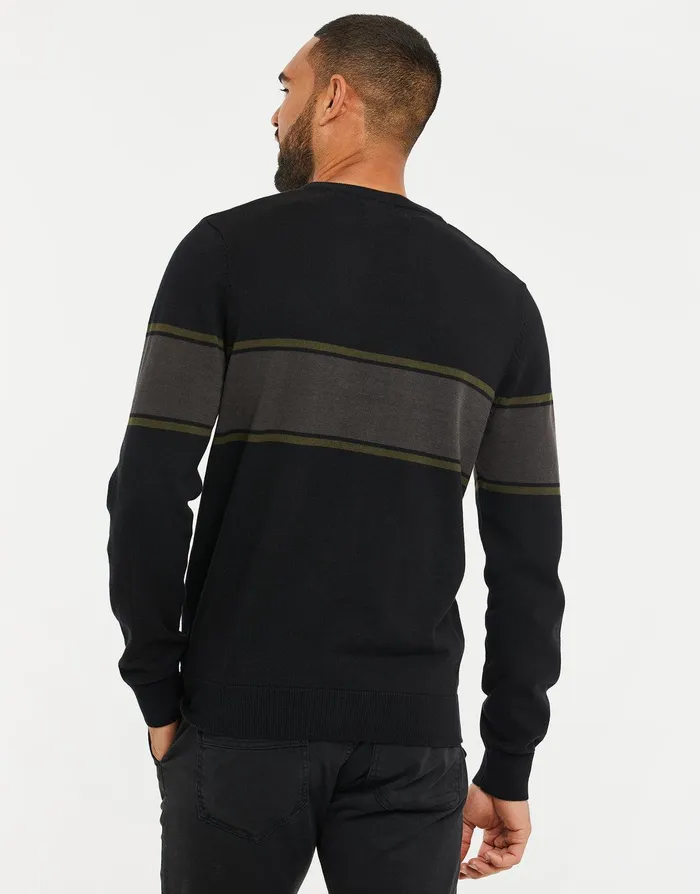Men Black Colourblock Crew Neck Jumper Black Threadbare Knitwear Men Black Colourblock Crew Neck Jumper Black Threadbare Knitwear