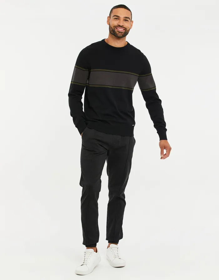 Men Black Colourblock Crew Neck Jumper Black Threadbare Knitwear Men Black Colourblock Crew Neck Jumper Black Threadbare Knitwear