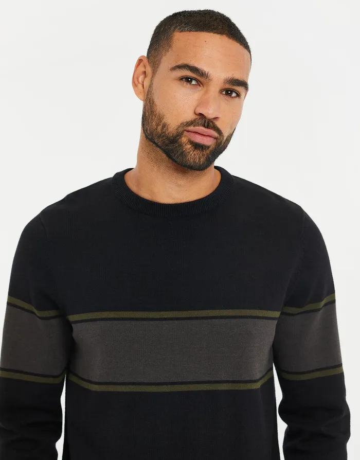Men Black Colourblock Crew Neck Jumper Black Threadbare Knitwear Men Black Colourblock Crew Neck Jumper Black Threadbare Knitwear