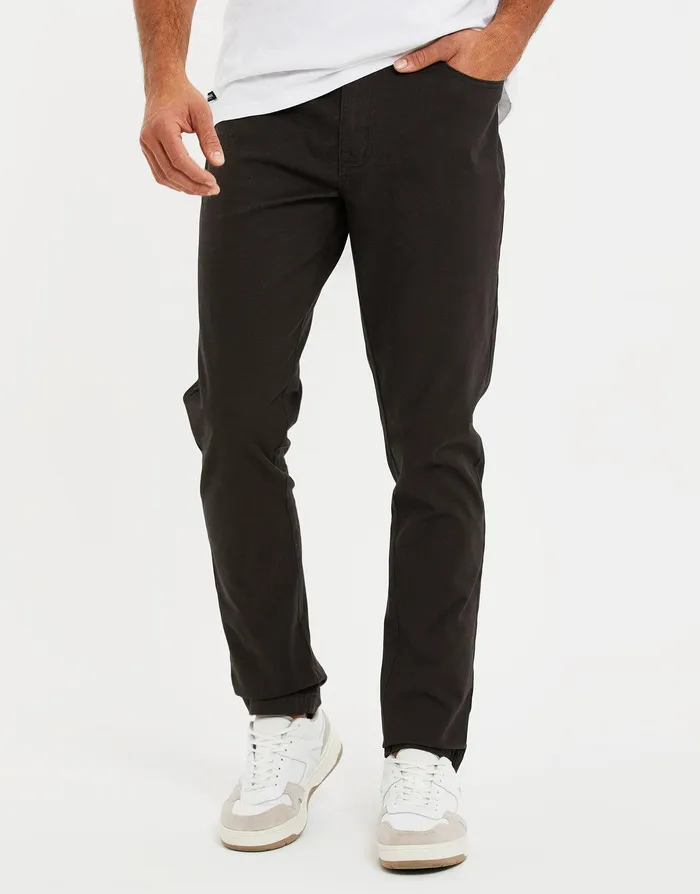 Men Black Drawcord Chino Trousers Black Threadbare Trousers and Cargos