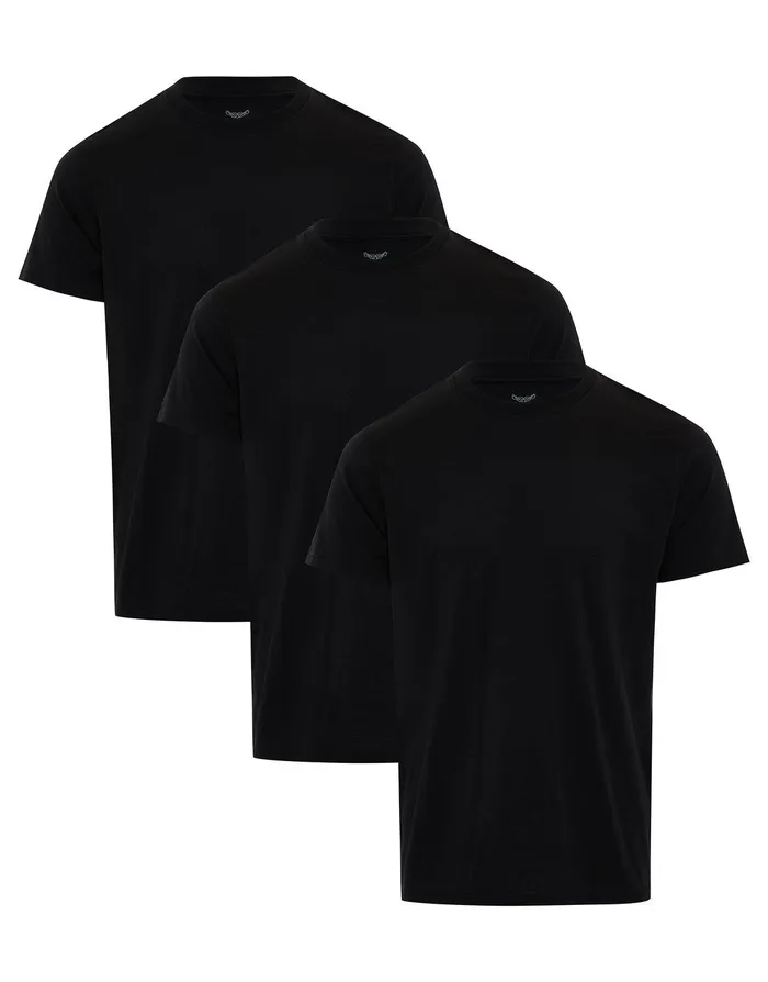 Men Black Essential Short Sleeve TShirts 3 Pack Black Threadbare TShirts