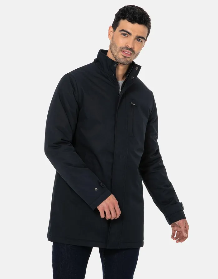 Men Black Funnel Neck Lightweight Mac Black Threadbare Jacket and Coats