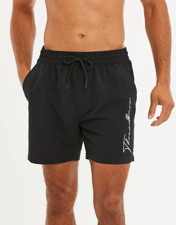 Men Black Handwritten Logo Swim Shorts Black Threadbare Swimwear