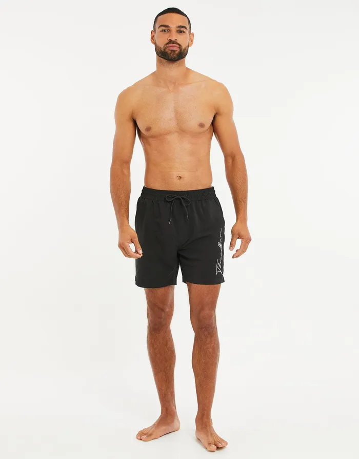 Men Black Handwritten Logo Swim Shorts Black Threadbare Swimwear Men Black Handwritten Logo Swim Shorts Black Threadbare Swimwear