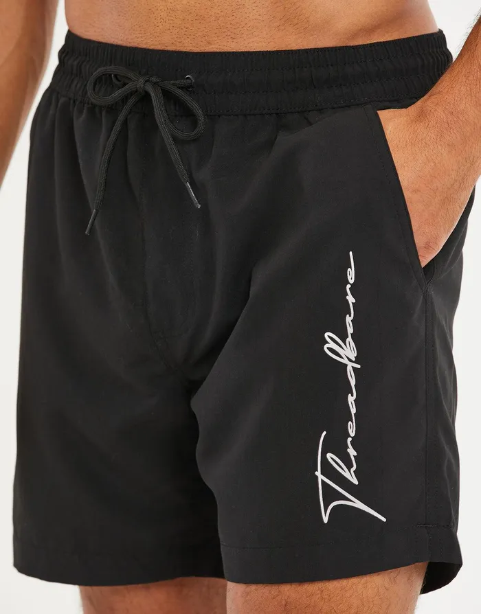 Men Black Handwritten Logo Swim Shorts Black Threadbare Swimwear Men Black Handwritten Logo Swim Shorts Black Threadbare Swimwear