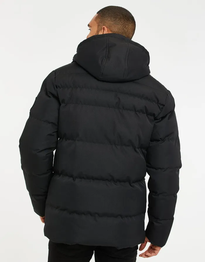 Men Black Hooded Padded Jacket Black Threadbare Jacket and Coats Men Black Hooded Padded Jacket Black Threadbare Jacket and Coats