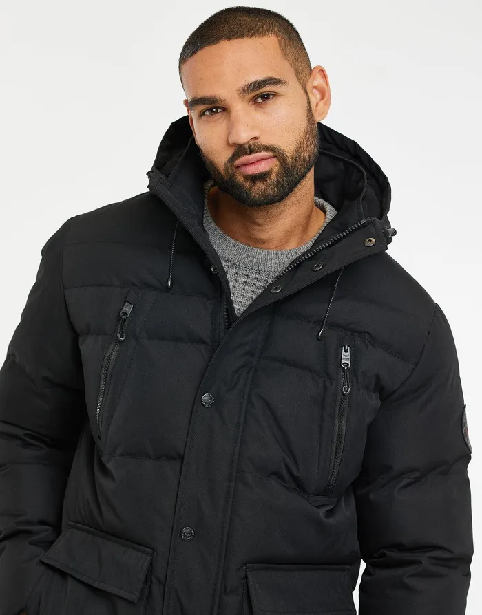 Men Black Hooded Padded Jacket Black Threadbare Jacket and Coats Men Black Hooded Padded Jacket Black Threadbare Jacket and Coats