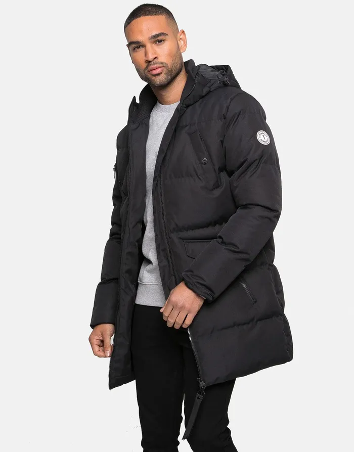 Men Black Longline Padded Jacket Black Threadbare Jacket and Coats Men Black Longline Padded Jacket Black Threadbare Jacket and Coats