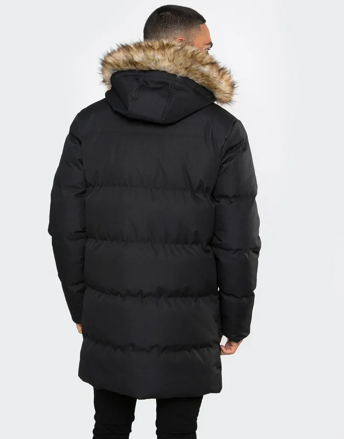 Men Black Longline Padded Parka Coat Black Threadbare Jacket and Coats Men Black Longline Padded Parka Coat Black Threadbare Jacket and Coats
