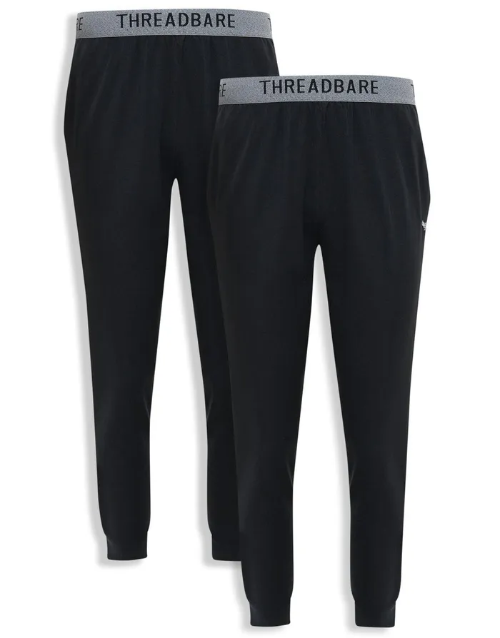 Men Black Loungewear Pants Set 2 Pack Black Threadbare Loungewear