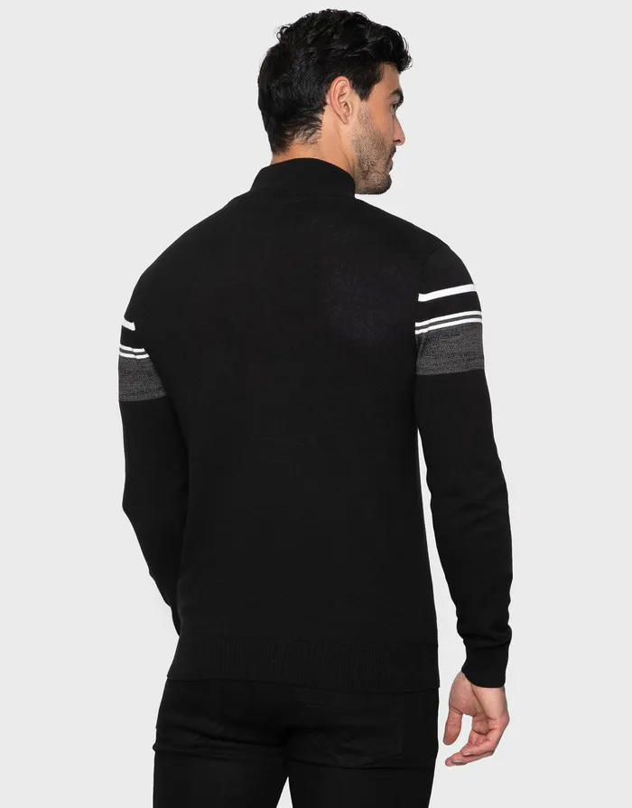Men Black Mix Quarter Zip Colourblock Jumper Black Ecru Mix Threadbare Knitwear Men Black Mix Quarter Zip Colourblock Jumper Black Ecru Mix Threadbare Knitwear