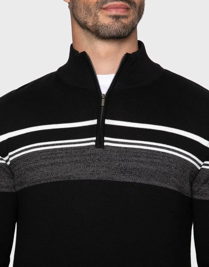 Men Black Mix Quarter Zip Colourblock Jumper Black Ecru Mix Threadbare Knitwear Men Black Mix Quarter Zip Colourblock Jumper Black Ecru Mix Threadbare Knitwear