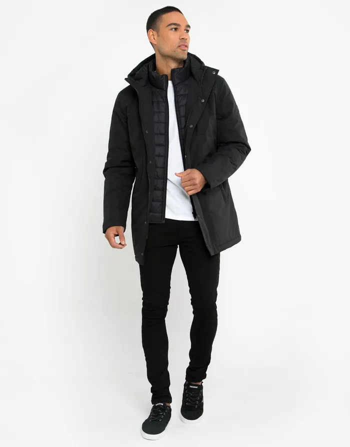 Men Black Mock Layer Mac Black Threadbare Jacket and Coats Men Black Mock Layer Mac Black Threadbare Jacket and Coats