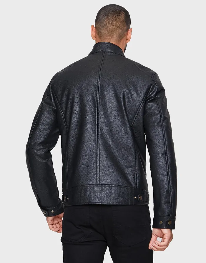 Men Black PU Biker Jacket Black Threadbare Jacket and Coats Men Black PU Biker Jacket Black Threadbare Jacket and Coats