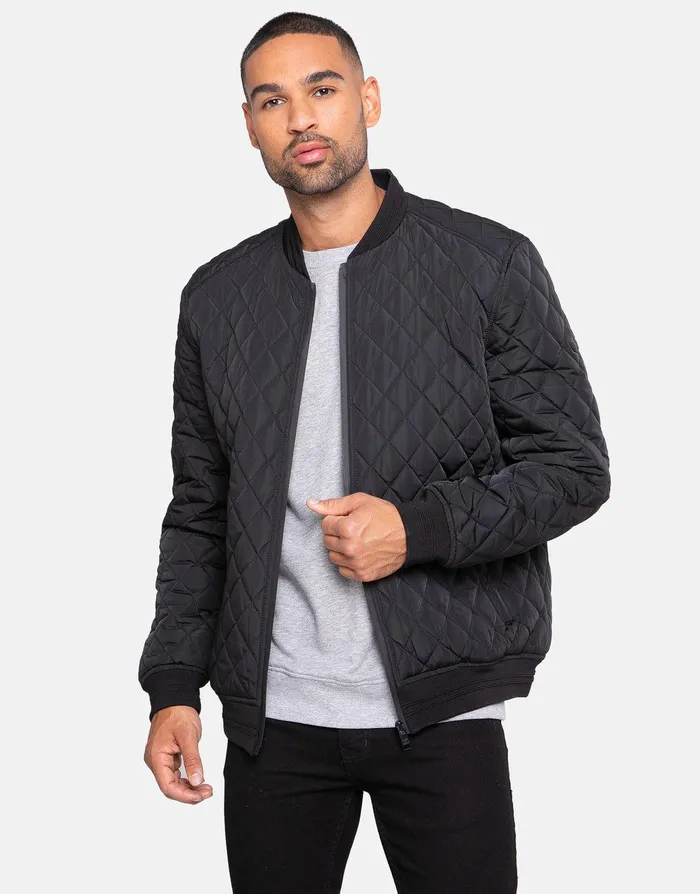 Men Black Quilted Bomber Jacket Black Threadbare Jacket and Coats