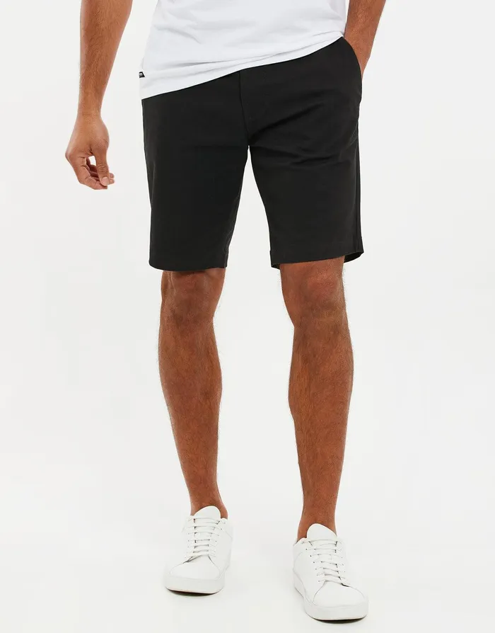 Men Black Slim Fit Chino Shorts Black Threadbare Shorts