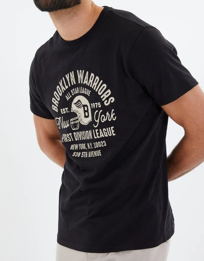 Men Black Slub Brooklyn Varsity TShirt Black Threadbare TShirts Men Black Slub Brooklyn Varsity TShirt Black Threadbare TShirts
