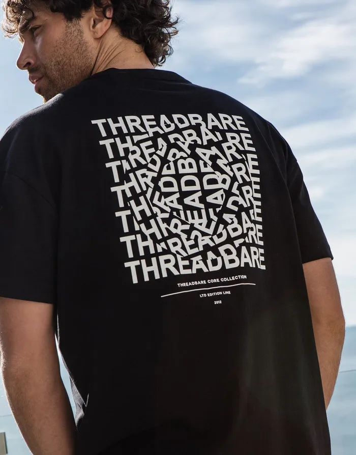 Men Black Spinning Logo Oversized TShirt Black Threadbare TShirts Men Black Spinning Logo Oversized TShirt Black Threadbare TShirts