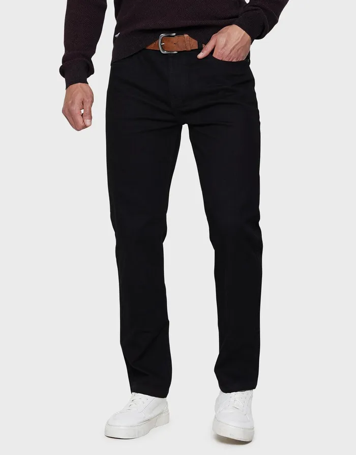 Men Black Straight Leg Belted Jeans Black Threadbare Jeans