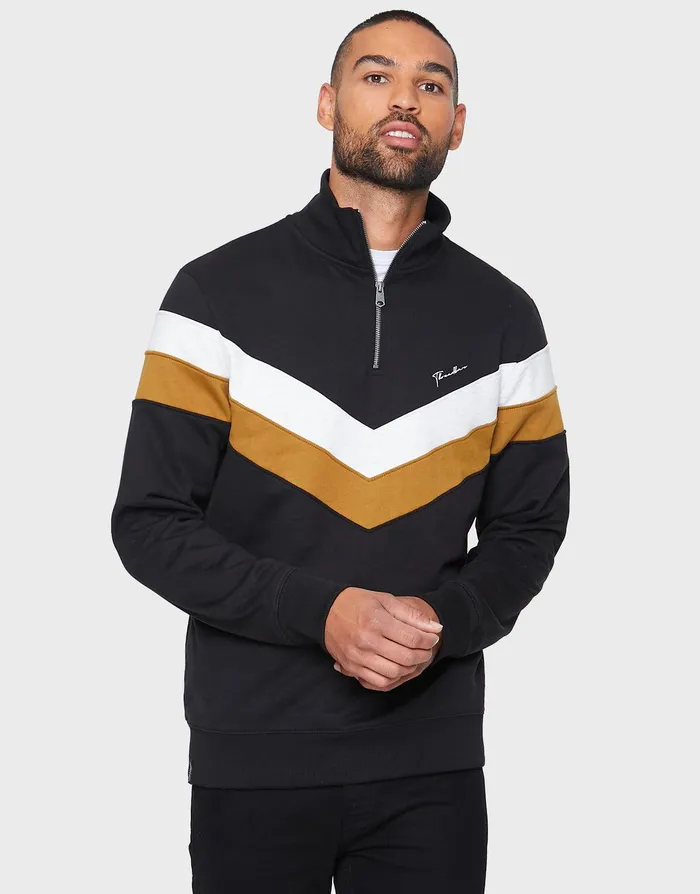 Men Black Stripe QuarterZip Jumper Black Threadbare Knitwear