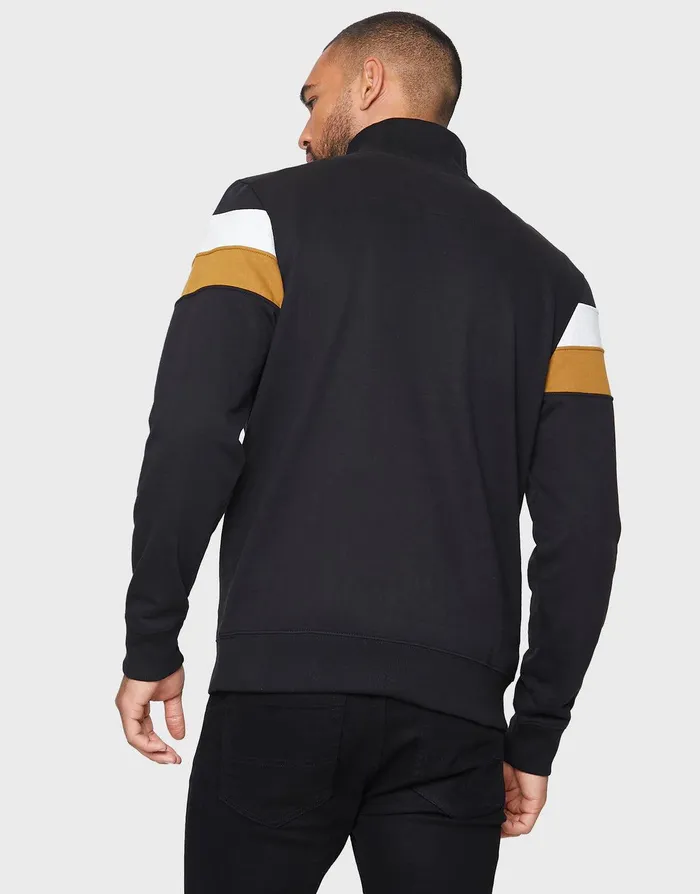 Men Black Stripe QuarterZip Jumper Black Threadbare Knitwear Men Black Stripe QuarterZip Jumper Black Threadbare Knitwear