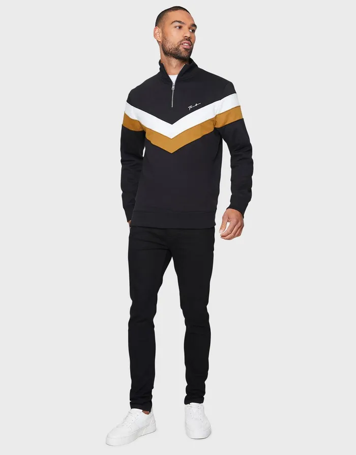 Men Black Stripe QuarterZip Jumper Black Threadbare Knitwear Men Black Stripe QuarterZip Jumper Black Threadbare Knitwear