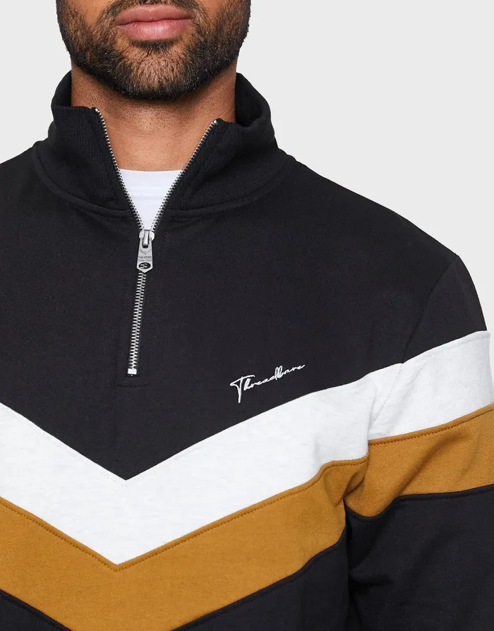 Men Black Stripe QuarterZip Jumper Black Threadbare Knitwear Men Black Stripe QuarterZip Jumper Black Threadbare Knitwear