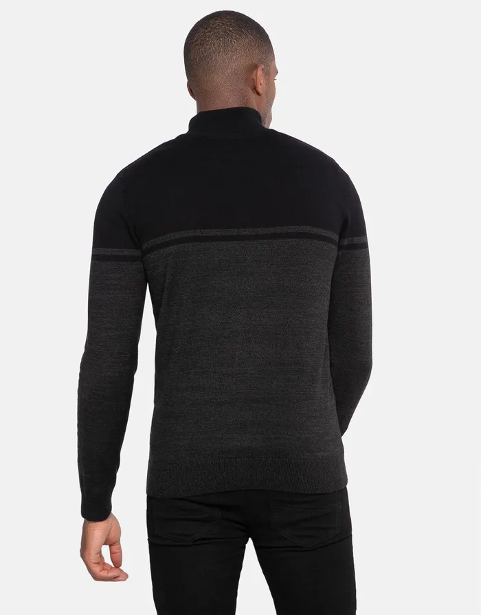 Men Black Two Tone Quarter Zip Jumper Black Threadbare Knitwear Men Black Two Tone Quarter Zip Jumper Black Threadbare Knitwear