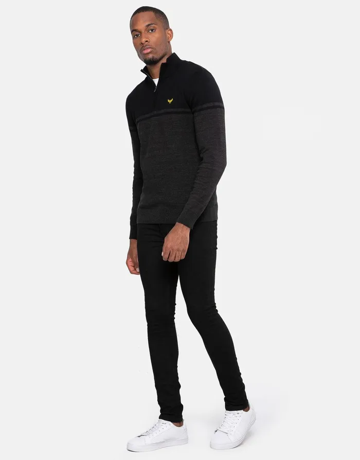 Men Black Two Tone Quarter Zip Jumper Black Threadbare Knitwear Men Black Two Tone Quarter Zip Jumper Black Threadbare Knitwear