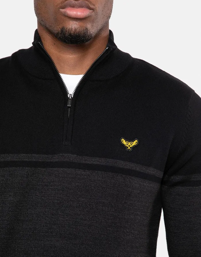 Men Black Two Tone Quarter Zip Jumper Black Threadbare Knitwear Men Black Two Tone Quarter Zip Jumper Black Threadbare Knitwear