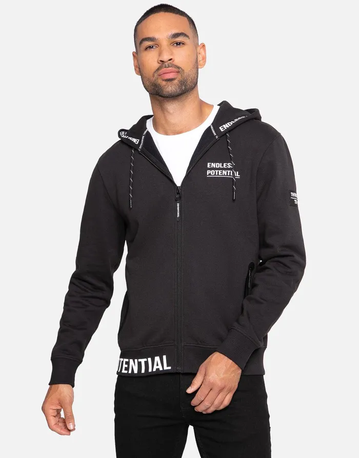 Men Black ZipThrough Hoodie Black Threadbare Sweatshirts