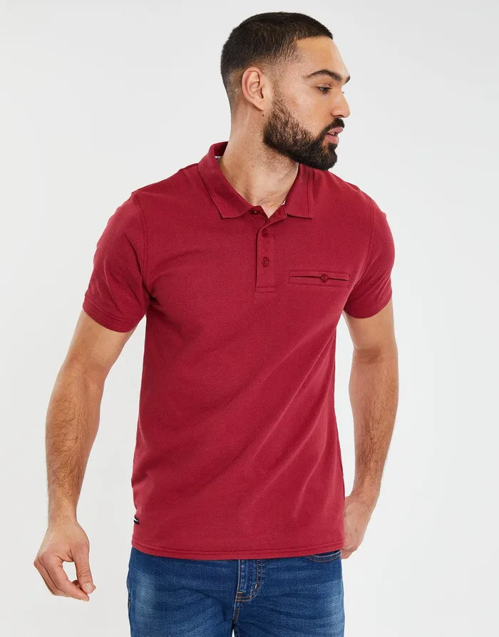 Men Bloodstone Honeycomb Rib Jetted Pocket Polo Shirt Bloodstone Threadbare Polo Shirts